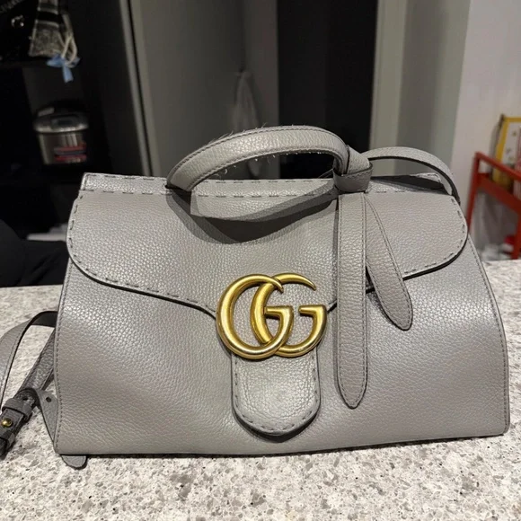 Pre Owned Gucci Cellarius Calfskin GG Marmont Top Handle Bag Grey - Picture 5 of 6